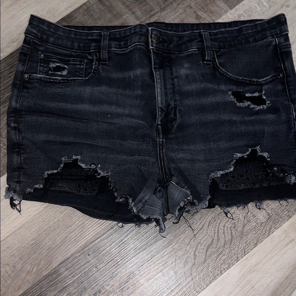 American Eagle Outfitters Black Distressed Denim Shorts